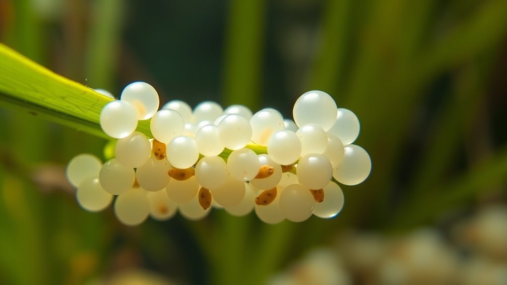 snail eggs size color placement