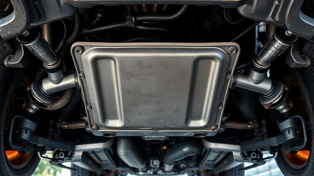 underneath the engine