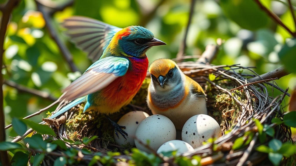 male bird fertilizes egg