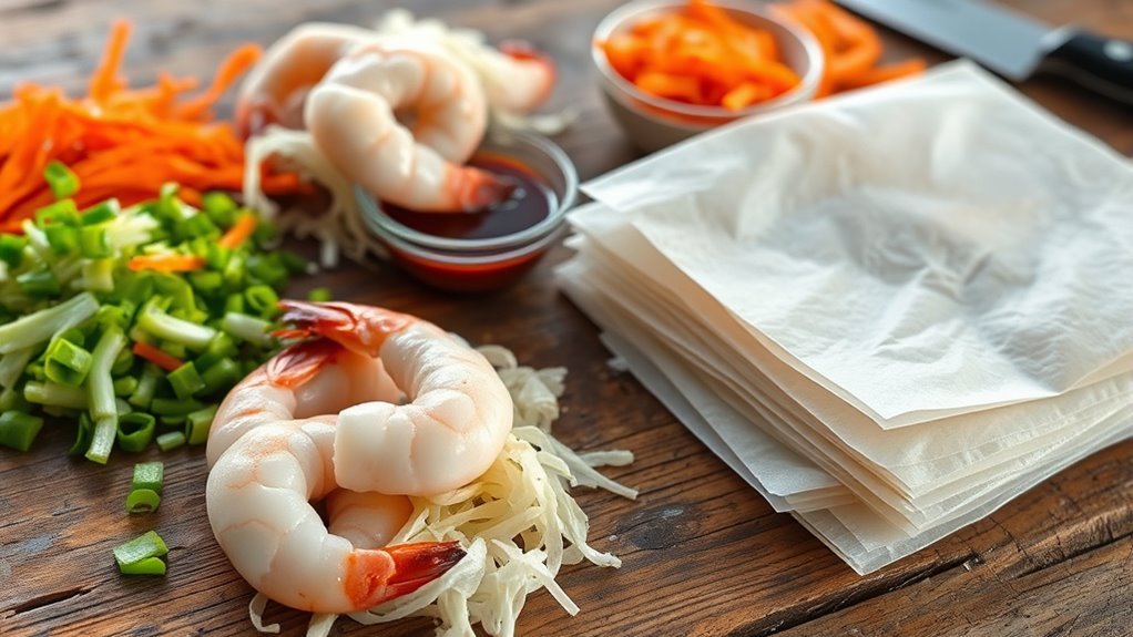 prepare shrimp and vegetables