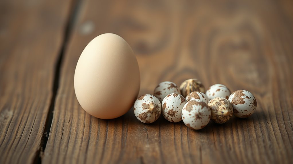 three jumbo quail eggs
