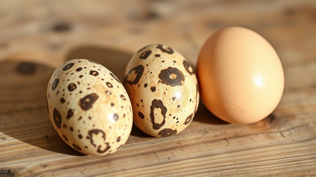 three jumbo quail eggs